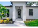 Modern front entrance with a stylish door and landscaping at 14390 Maddock Ave, Port Charlotte, FL 33953