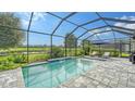 Relaxing screened-in pool and patio area with water feature, overlooking a tranquil landscape at 16916 Rosedown Gln, Parrish, FL 34219