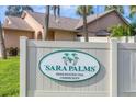 Sara Palms deed-restricted community entrance sign at 6933 43Rd E Ct, Sarasota, FL 34243