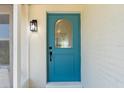 Teal front door with a glass insert and black hardware at 6912 Kenwood Dr, North Port, FL 34287