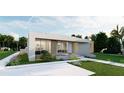 Modern, single-story home with landscaped yard and walkway at 4014 Bay Shore Rd, Sarasota, FL 34234