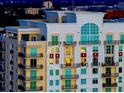 Night view of condo building exterior, highlighting a unit at 800 N Tamiami Trl # 1603, Sarasota, FL 34236