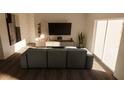 Bright living room with a comfortable sofa and large TV at 4605 Boxelder Avenue, Parrish, FL 34219