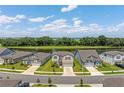 Aerial view of homes near a lake at 9095 Rally Spring Loop, Wesley Chapel, FL 33545