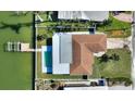 Bird's-eye view of the house, pool, dock, and backyard at 8 Island Dr, Treasure Island, FL 33706