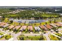 Scenic aerial view of home with lake backdrop, highlighting community layout and water access at 1330 Still River Dr, Venice, FL 34293