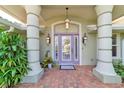 Elegant entryway with columns and a purple door at 247 Keel Way, Osprey, FL 34229