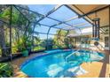 Inviting pool area enclosed by a screen, featuring lush landscaping and a tranquil ambiance at 348 Red Ash Cir, Englewood, FL 34223