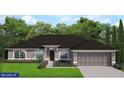 Single-story home with gray exterior, two-car garage, and landscaping at 5633 Gaffney Ave, North Port, FL 34291