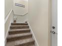 Carpeted staircase with a simple handrail leading upstairs at 8141 Miramar Way # 8141, Lakewood Ranch, FL 34202