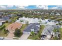 Breathtaking aerial view of a home with a backyard pond and surrounding neighborhood at 4742 Balboa Park Loop, Bradenton, FL 34211