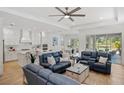 Open floor plan living room with comfortable seating and views to the pool at 11877 Hunters Creek Rd, Venice, FL 34293