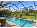 Inviting screened pool with a tranquil view of the surrounding landscape at 11877 Hunters Creek Rd, Venice, FL 34293