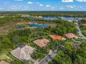 An aerial perspective displays the home near a tranquil lake surrounded by trees at 790 Shadow Bay Way, Osprey, FL 34229