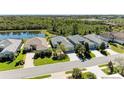 Aerial view of neighborhood with lush greenery and pond at 5023 Tobermory Way, Bradenton, FL 34211