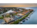 An aerial view of a waterfront community featuring private boat docks and easy access to the open water at 1215 Acappella Ln, Apollo Beach, FL 33572