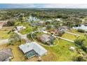 Aerial view of a home with a backyard oasis near a tranquil lake surrounded by verdant greenery at 304 147Th E St, Bradenton, FL 34212