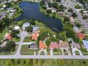 Aerial view of neighborhood showcasing the property, streets, nearby lake and mature landscaping at 2098 35Th N St, St Petersburg, FL 33713