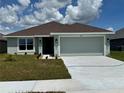 Charming single-story home with a well-manicured lawn and a two-car garage under a partly cloudy sky at 2644 Averland Loop, North Port, FL 34287