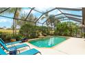 Relaxing screened-in pool area with lounge chairs, complemented by a garden view, perfect for outdoor enjoyment at 7244 Orchid Island Pl, Bradenton, FL 34202