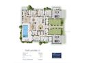 Detailed floor plan showcasing the layout, bedrooms, pool, garage, and outdoor living spaces at 1401 Crocker St, Sarasota, FL 34231