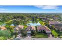 Scenic aerial view of homes surrounding a serene lake in a lush, landscaped community at 8079 36Th Street E Cir, Sarasota, FL 34243