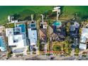 An aerial view shows the property's layout, including the main house, parking, and boat dock on the water at 244 N Washington Dr, Sarasota, FL 34236