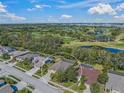 Aerial view of property surrounded by golf course, lakes and other upscale homes in a gated community at 7911 Kavanagh Ct, Sarasota, FL 34240