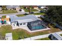 Aerial view of home with a screened-in pool, fenced yard, and updated metal roof at 4210 Pandora Rd, Venice, FL 34293