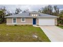 Inviting single-story home featuring a two-car garage, a blue front door, and neutral-colored stucco at 1620 Geranium Ave, North Port, FL 34288