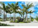 Downtown Wellen Park entrance sign surrounded by lush palm trees with string lights at 18771 Toulon Ct, Venice, FL 34293
