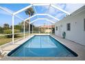 Sparkling screened-in pool with clear blue water, surrounded by a concrete deck and lush landscaping at 441 Rubens E Dr, Nokomis, FL 34275