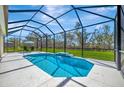 Beautiful screened-in pool with blue water, seating, and scenic backyard views at 12809 Rainwashed Loop, Parrish, FL 34219