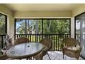 Relaxing screened balcony with table, chairs, and views of the surrounding green landscape at 4655 46Th Street W Ct # 201, Bradenton, FL 34210