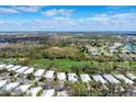 Expansive aerial view showcasing the neighborhood, green spaces, and distant cityscape at 5003 88Th E St, Bradenton, FL 34211