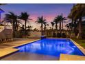 Resort-style backyard featuring a pool, spa, wooden decking, and beautiful palm trees at 108 Magnolia Ave, Anna Maria, FL 34216