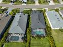 Birds eye view of homes with screened-in pools, showcasing backyard privacy and neighborhood layout at 4516 Renwick Dr, Parrish, FL 34219