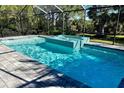 A sparkling pool with a spa is surrounded by a screened enclosure and lush landscaping at 12370 Marsh Pointe Rd, Sarasota, FL 34238