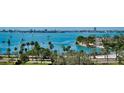 A waterfront view of palm trees, boats in the water, blue water, and distant buildings at 401 S Palm Ave # 801, Sarasota, FL 34236