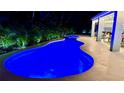 Inviting backyard pool and spa illuminated at night, set among lush tropical foliage at 9158 16Th Avenue Nw Cir, Bradenton, FL 34209