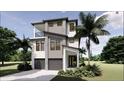 Modern two-story home boasts a two-car garage, balcony, and tropical landscaping at 4903 Commonwealth Dr, Sarasota, FL 34242