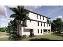 Modern three-story home with spacious patio area and lush tropical foliage at 4903 Commonwealth Dr, Sarasota, FL 34242