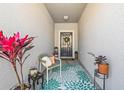 Inviting entryway featuring a decorative rug, chair, and plants, enhancing the home's curb appeal at 9743 Pembrooke Pines Dr, Sun City Center, FL 33573