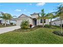 Charming home featuring a well-kept lawn and tropical landscaping, enhancing its curb appeal and inviting atmosphere at 12726 Rainwashed Loop, Parrish, FL 34219