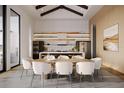 Chic dining room with modern lighting, a large table, and an open-concept design into kitchen at 2100 Mcclellan Pkwy, Sarasota, FL 34239