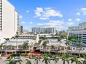 A clear city view showcasing buildings and palm trees against a bright blue sky filled with fluffy clouds at 101 S Gulfstream Ave. # 9C, Sarasota, FL 34236