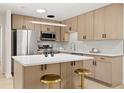Modern kitchen featuring stainless steel appliances, an island, and sleek wood-tone cabinetry at 6639 16Th N St, St Petersburg, FL 33702