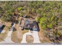 Aerial view of a home with a screened pool, a fenced yard, and surrounded by lush greenery at 13040 Quigley Ave, Weeki Wachee, FL 34614