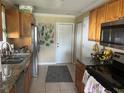 Charming kitchen features granite countertops, stainless steel appliances, and beautiful wooden cabinetry at 4431 W Wallace Ave, Tampa, FL 33611