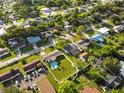 Aerial view of home with fenced backyard, featuring a pool, and an outdoor seating area at 5524 25Th W St, Bradenton, FL 34207